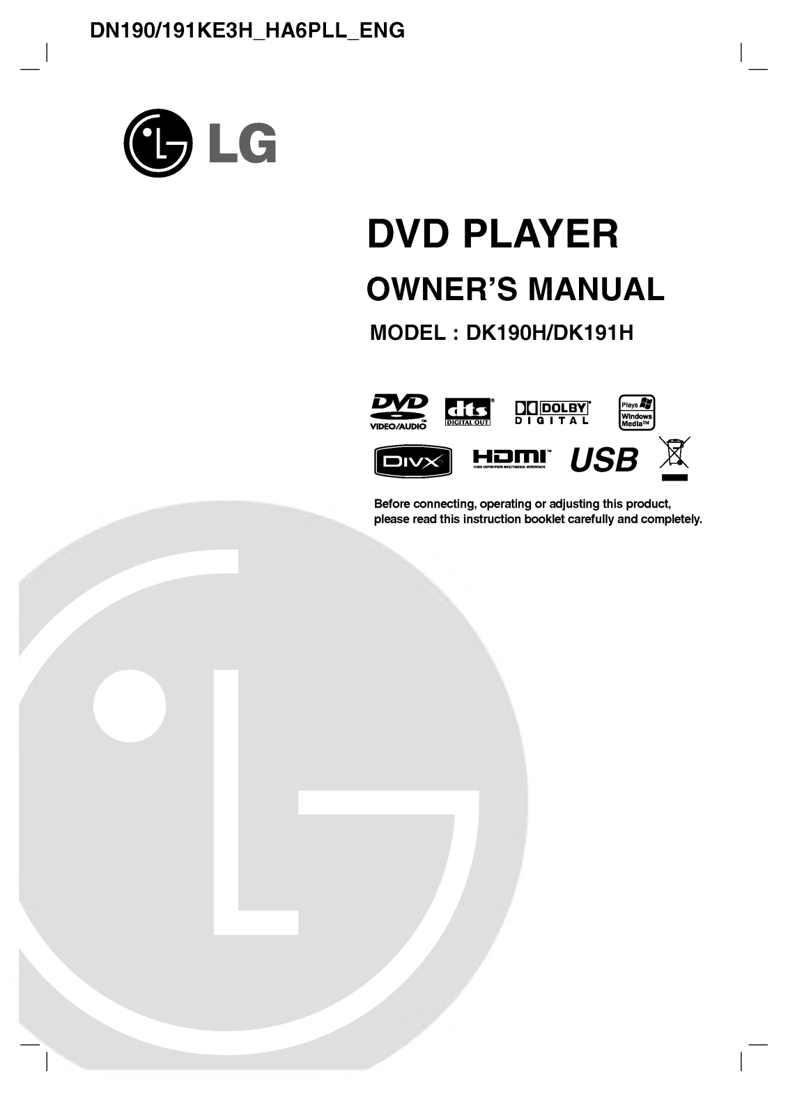 Lg DK191H, DK190H Owners Manual