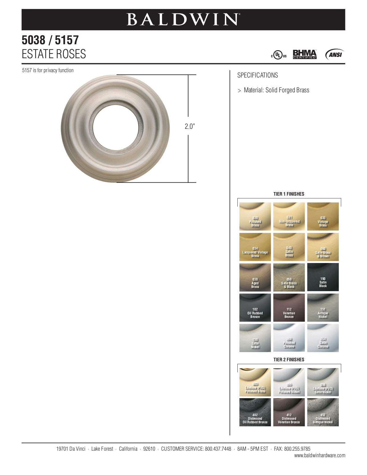 Baldwin 5038 Estate Rose User Manual