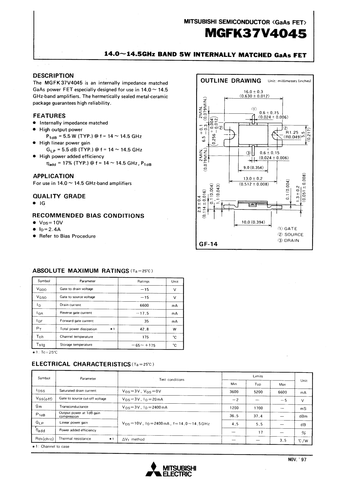 Mitsubishi MGFK374045 Datasheet