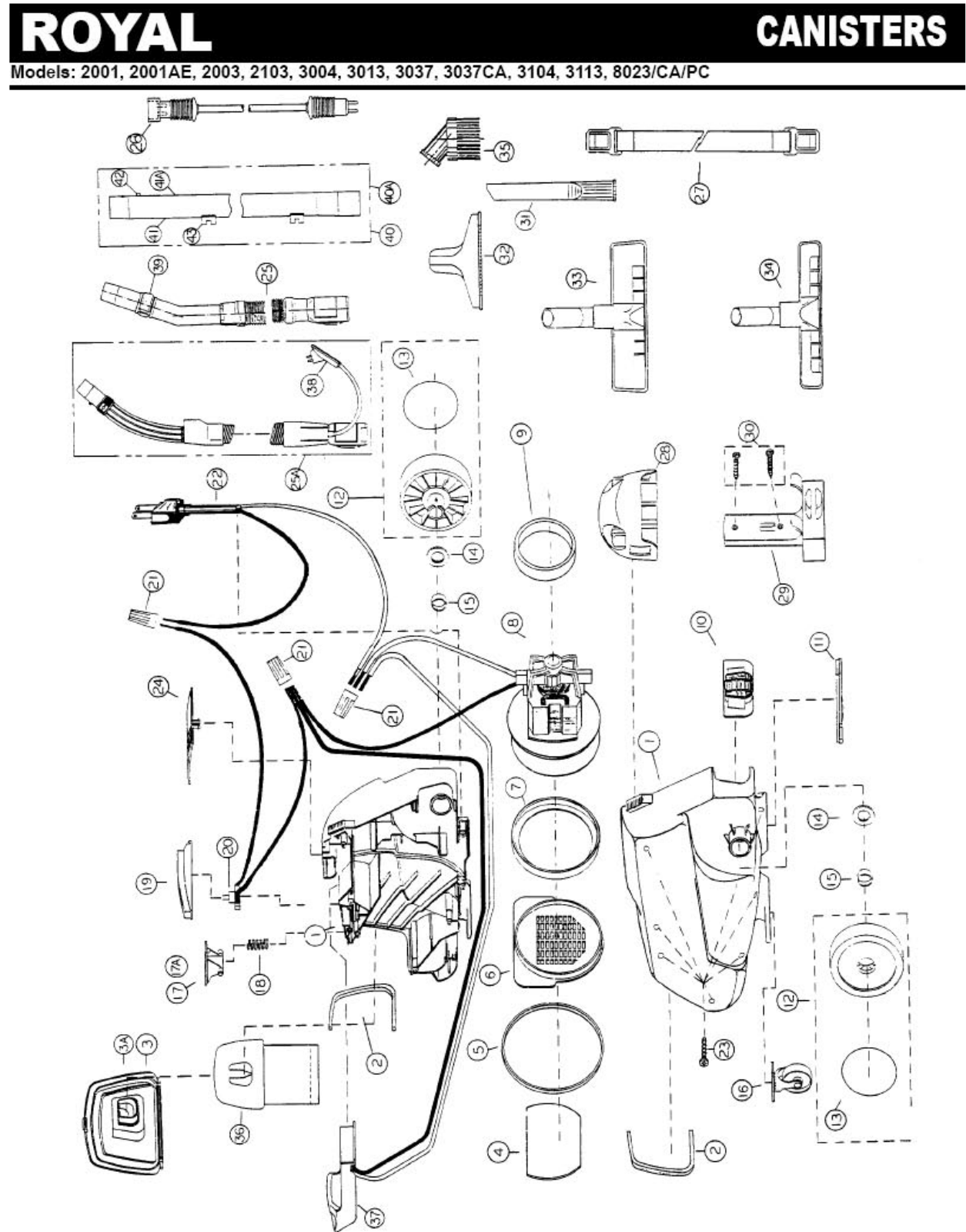 Royal 08023, 08023ca, 08023pc, 2001, 2001ae Parts List