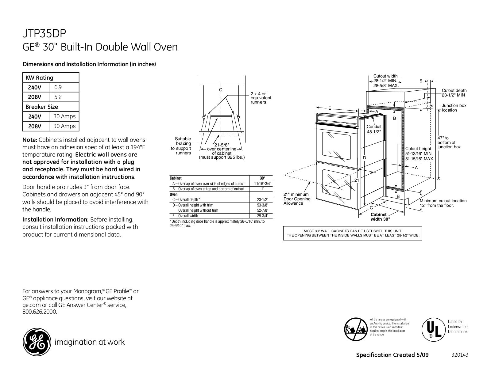 General Electric JTP35DPBB User Manual