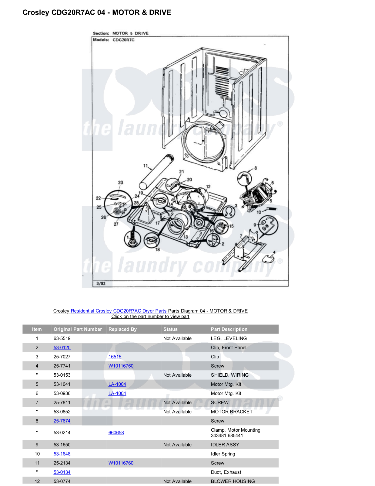 Crosley CDG20R7AC Parts Diagram