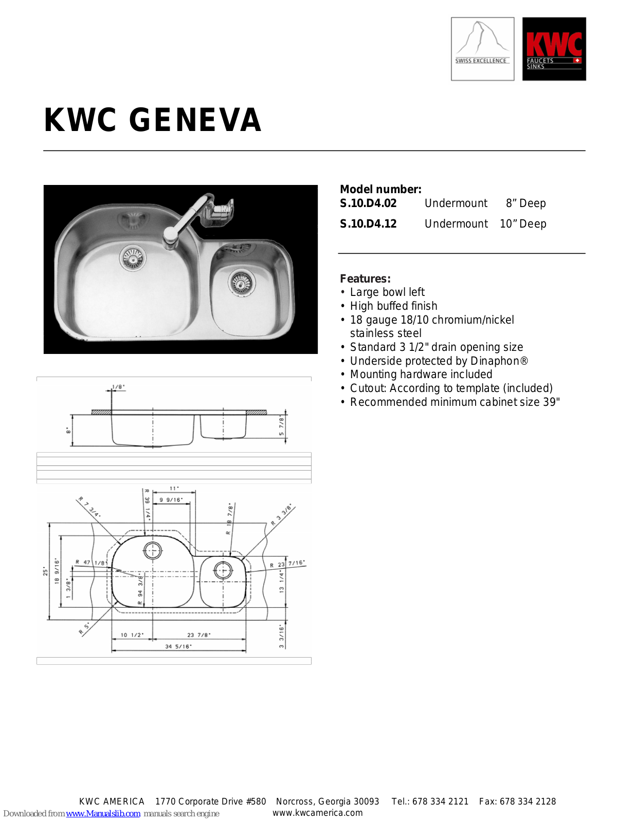 KWC S.10.D4.02, S.10.D4.12, GENEVA Features