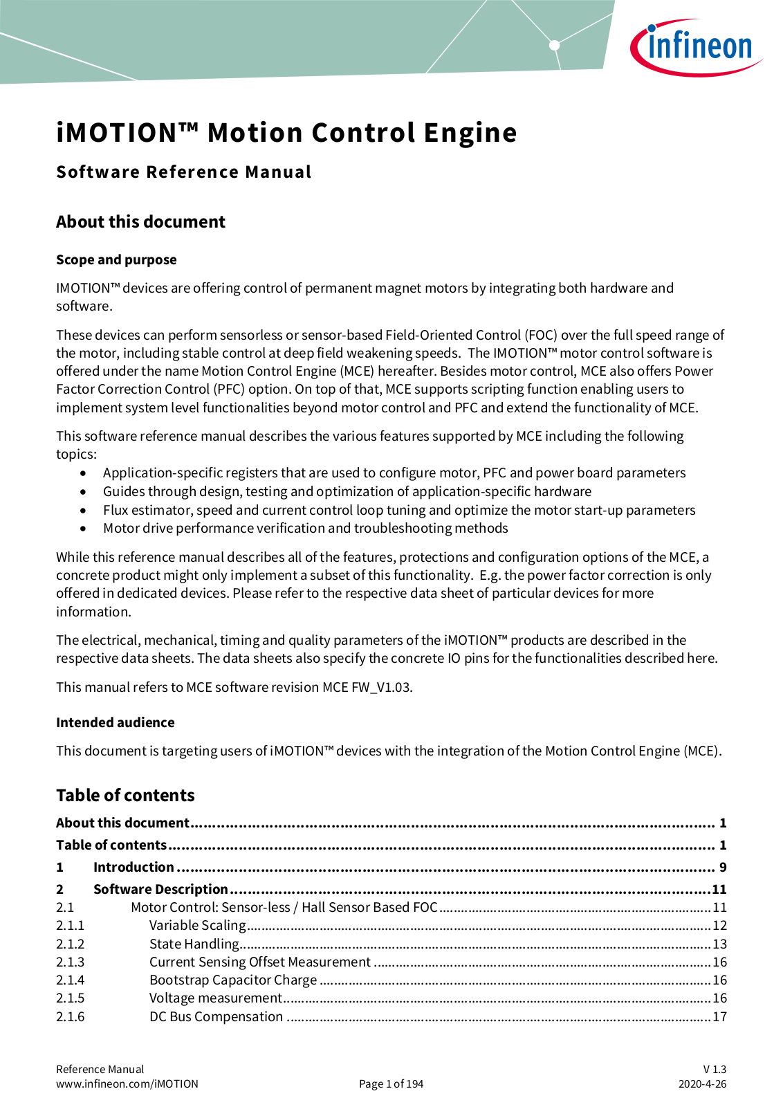 Infineon iMOTION Reference Manual