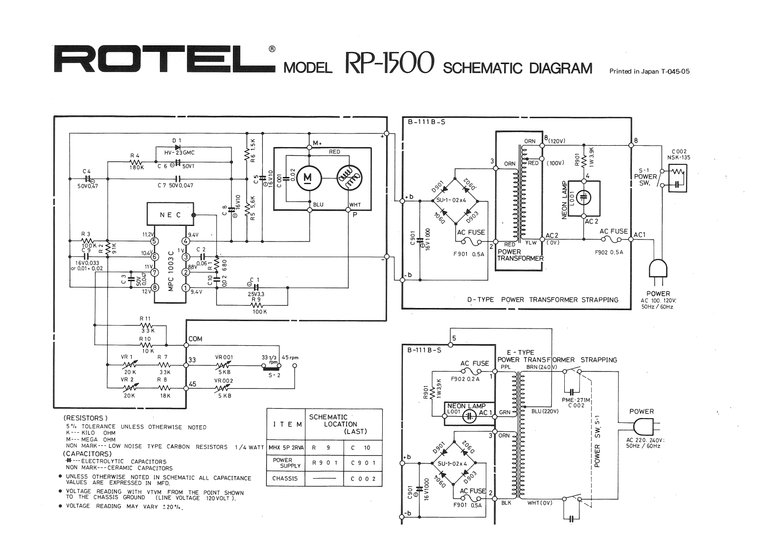 Rotel RP-1500 Schematic