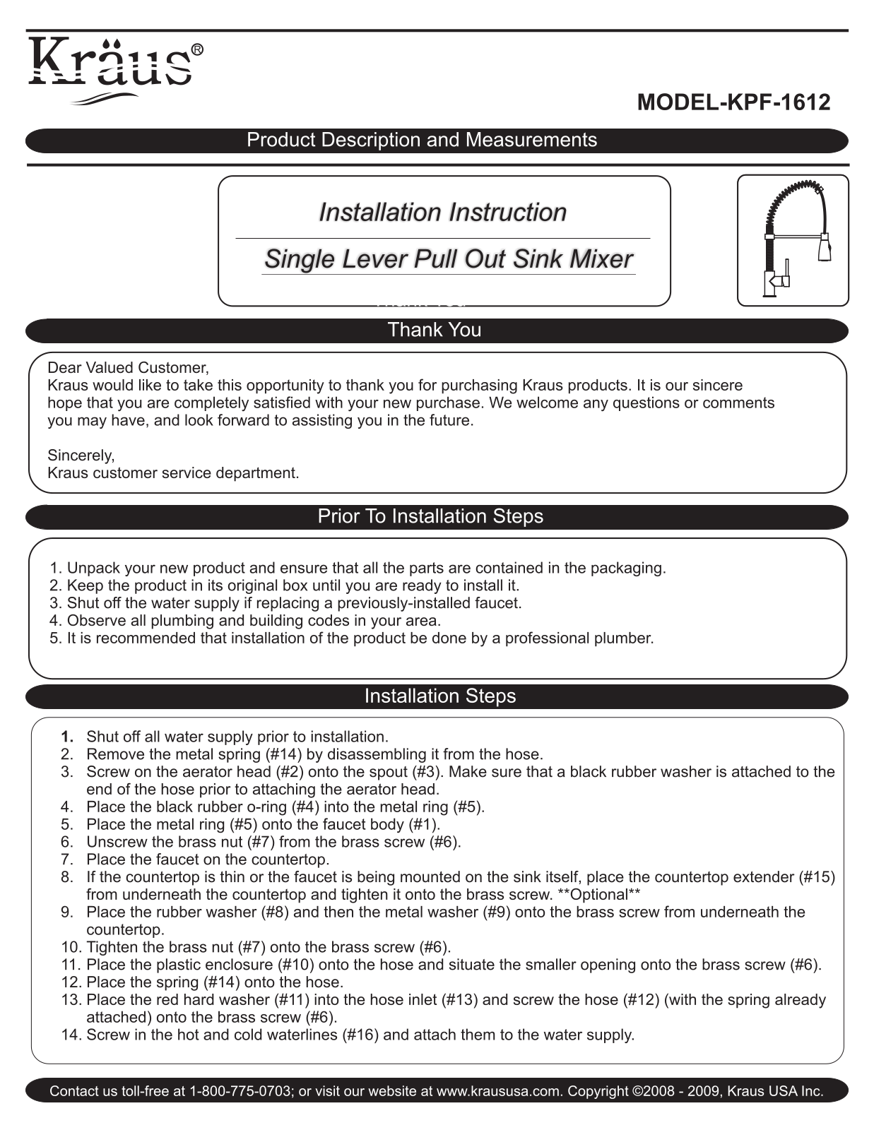 Kraus KPF1612KSD30SS Installation manual