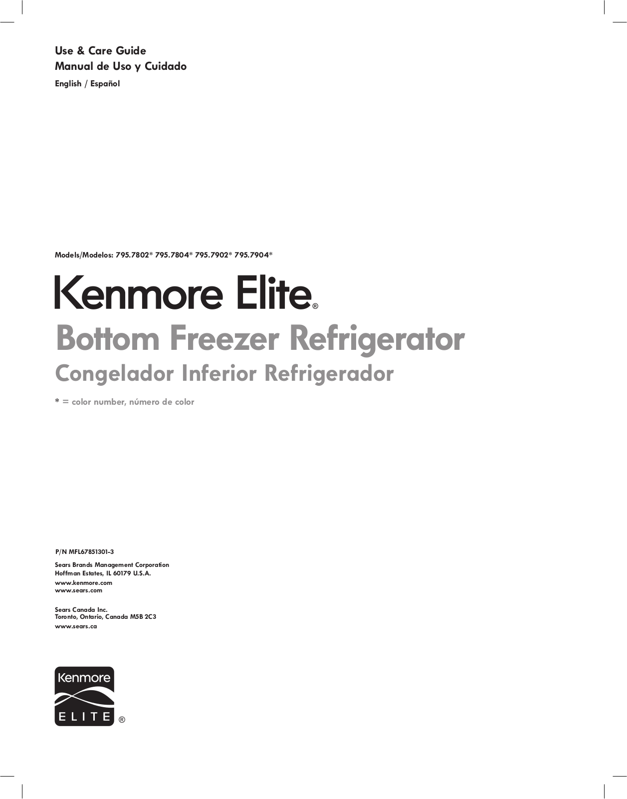 Kenmore Elite 79578029312, 79579042313, 79579049314, 79579049313, 79579044314 Owner’s Manual