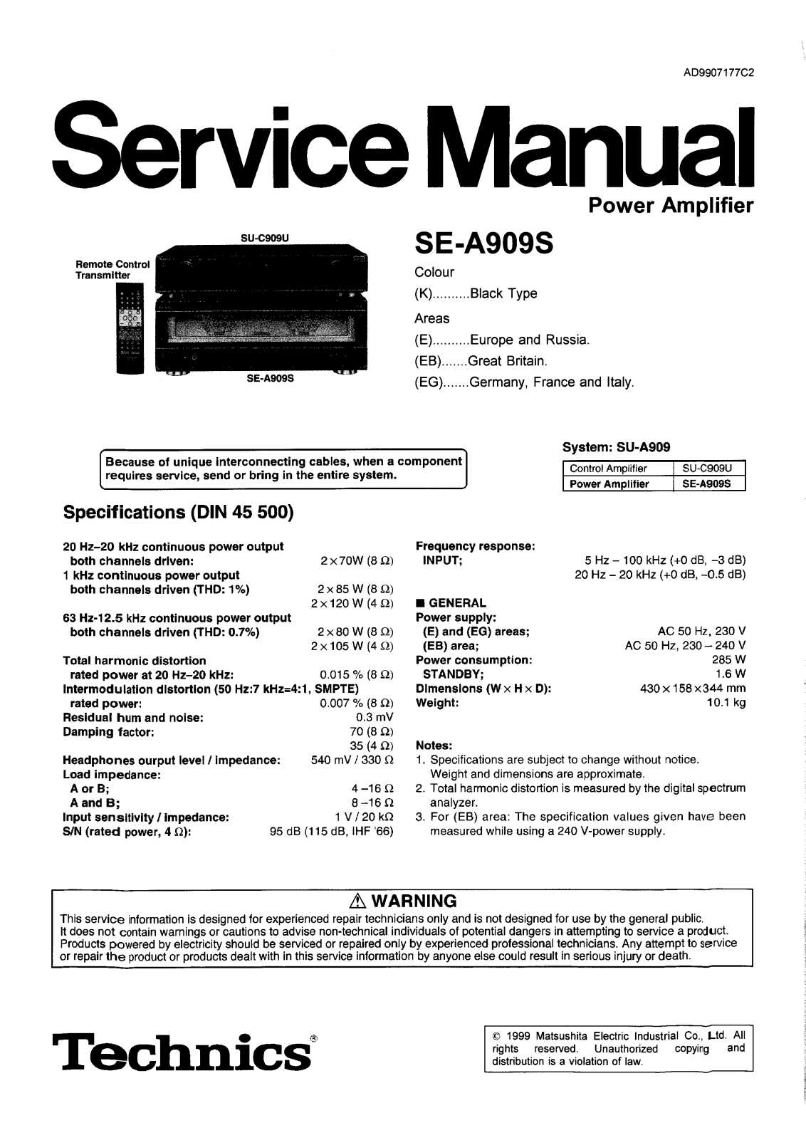 Technics SEA-909-S Service manual