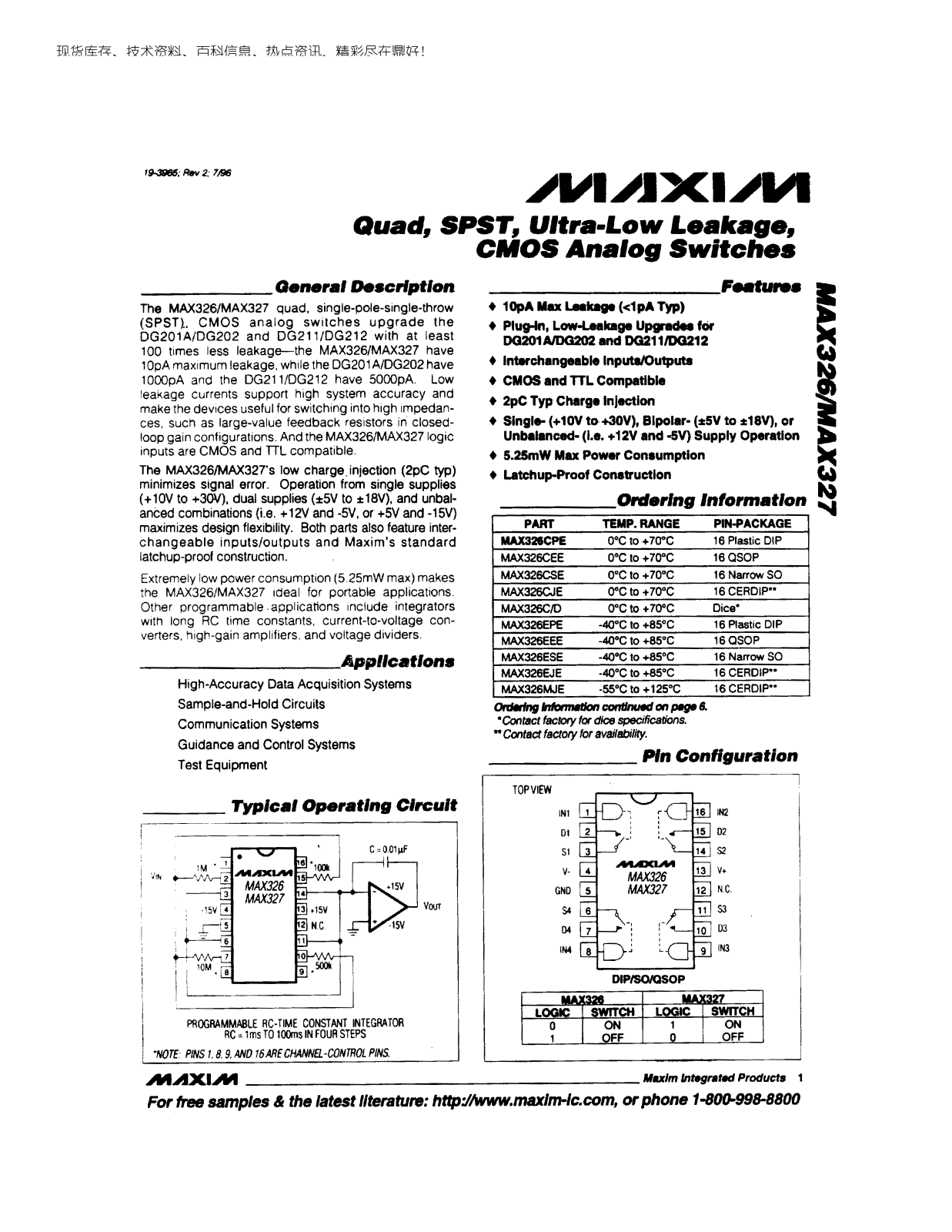 MAXIM MAX326, MAX327 User Manual