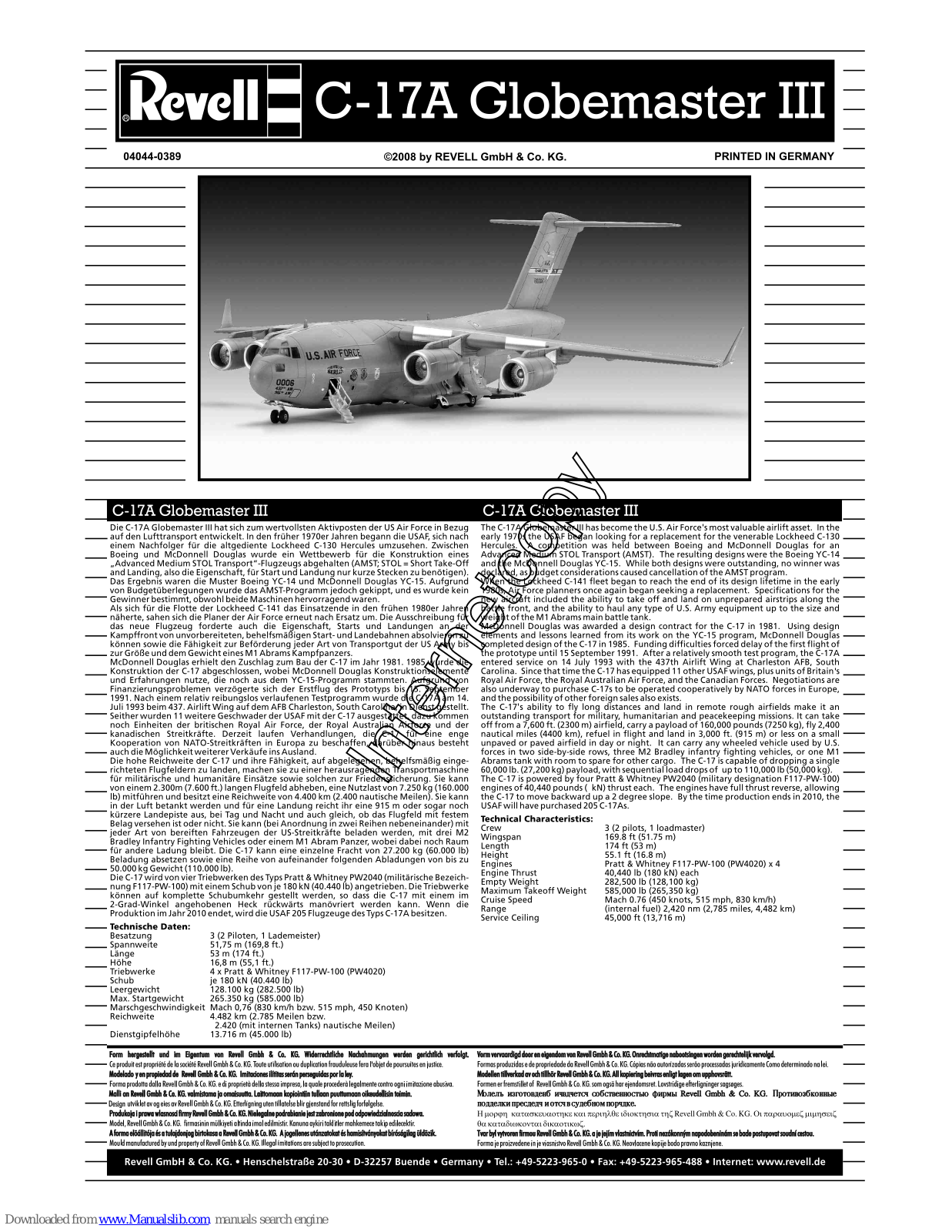 REVELL C-17A Globemaster III Assembly Manual