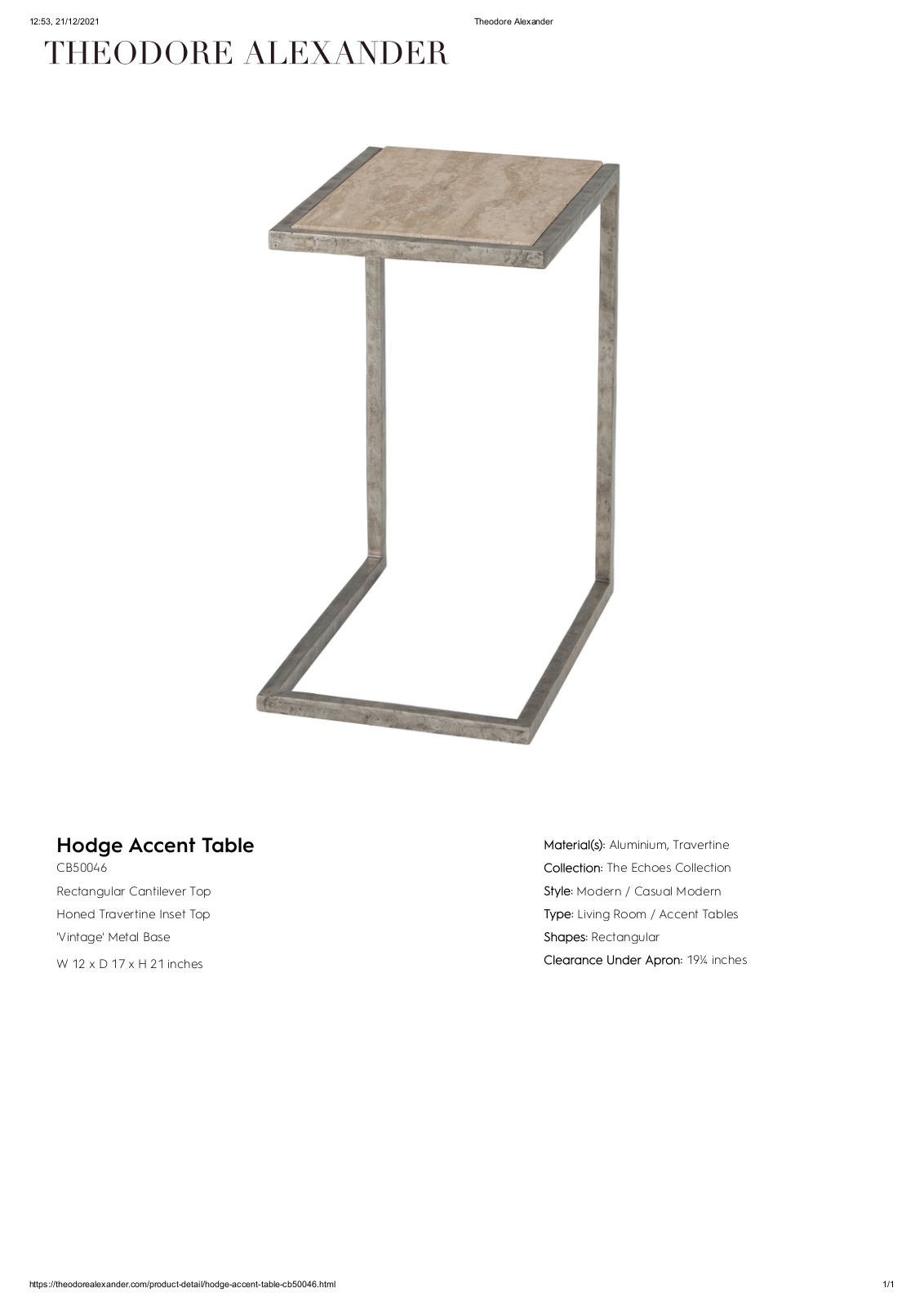 Theodore Alexander FPLJ3011 Specifications - ManualMachine.com