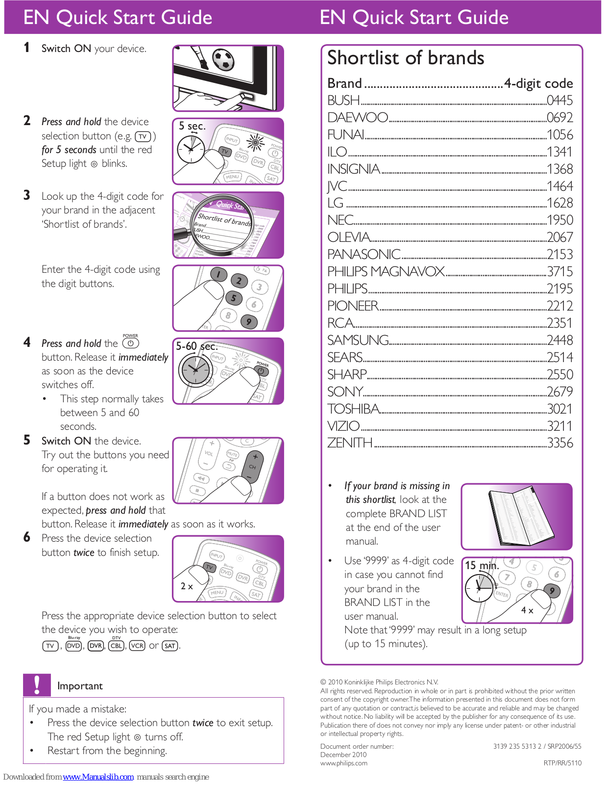 Philips SRP2006/55, SRP2006 Quick Start Manual