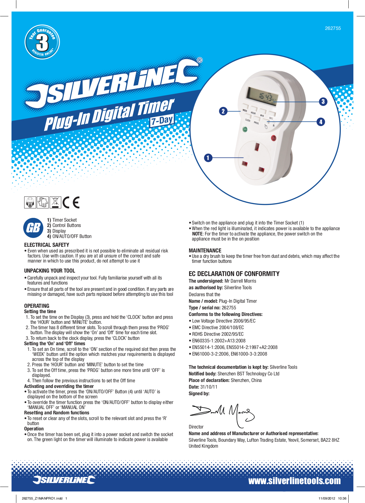 Silverline Plug-In Digital Timer User Manual