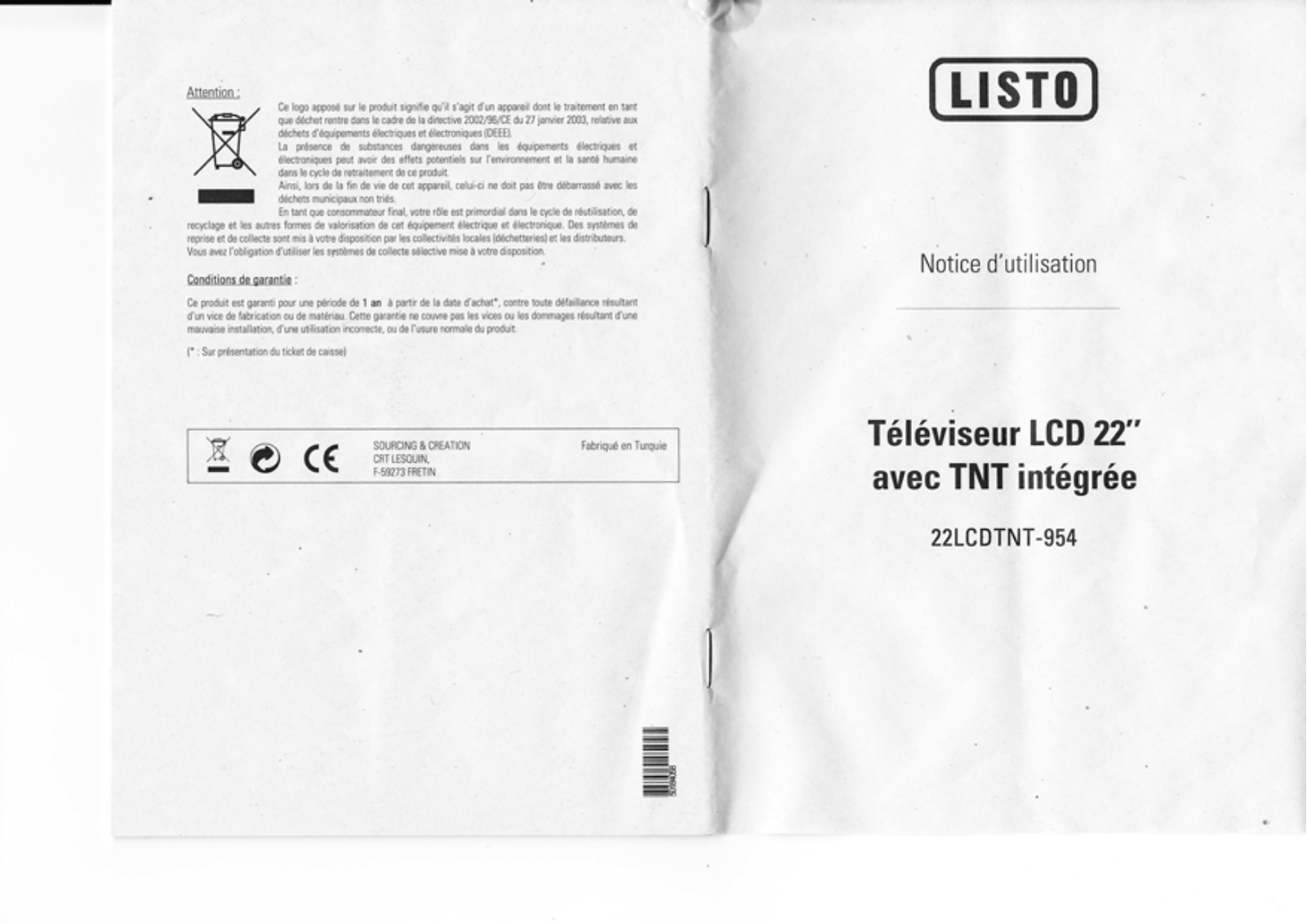 LISTO 22LCDTNT-954 User Manual