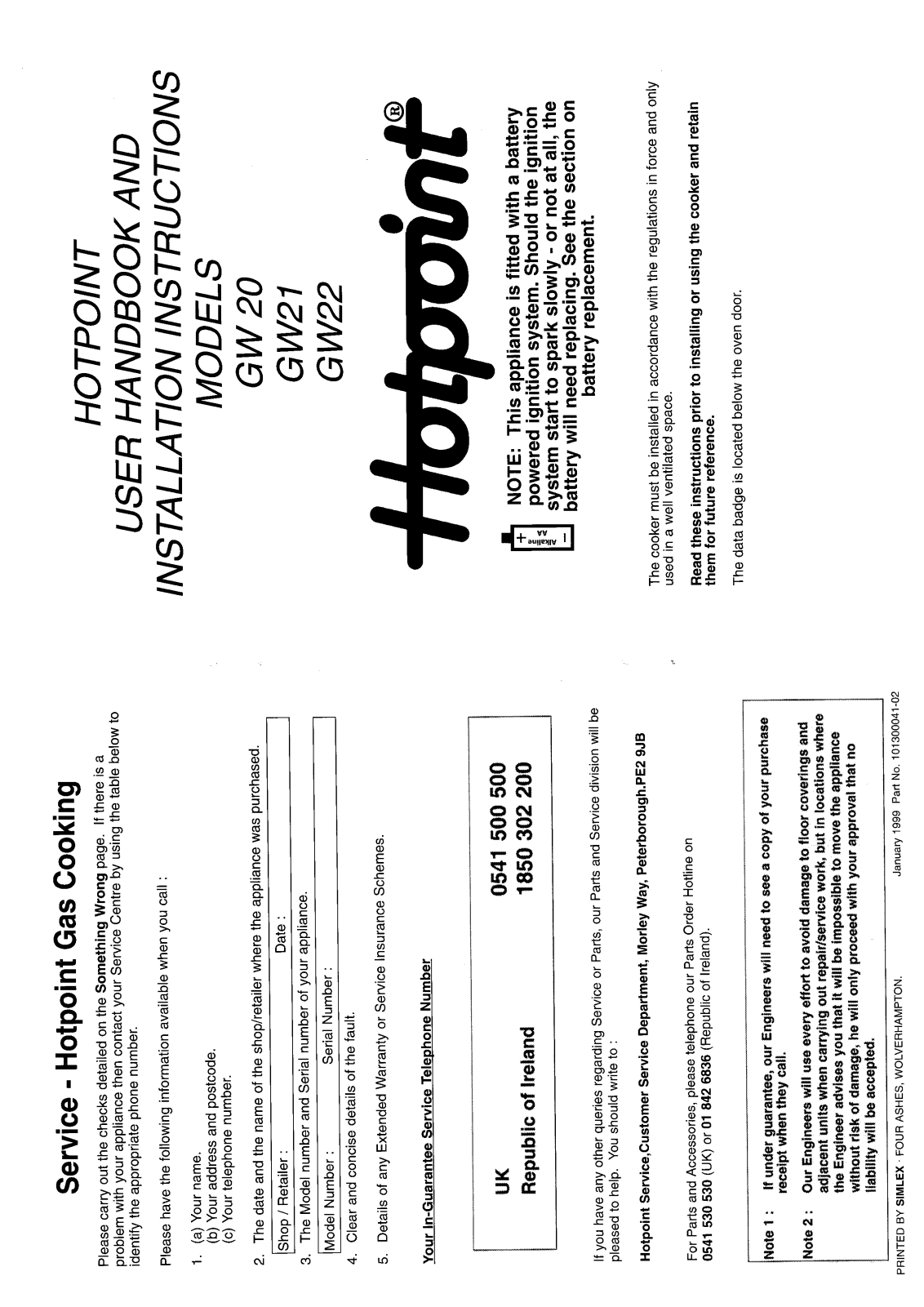 Hotpoint-Ariston HBGW22C User Manual