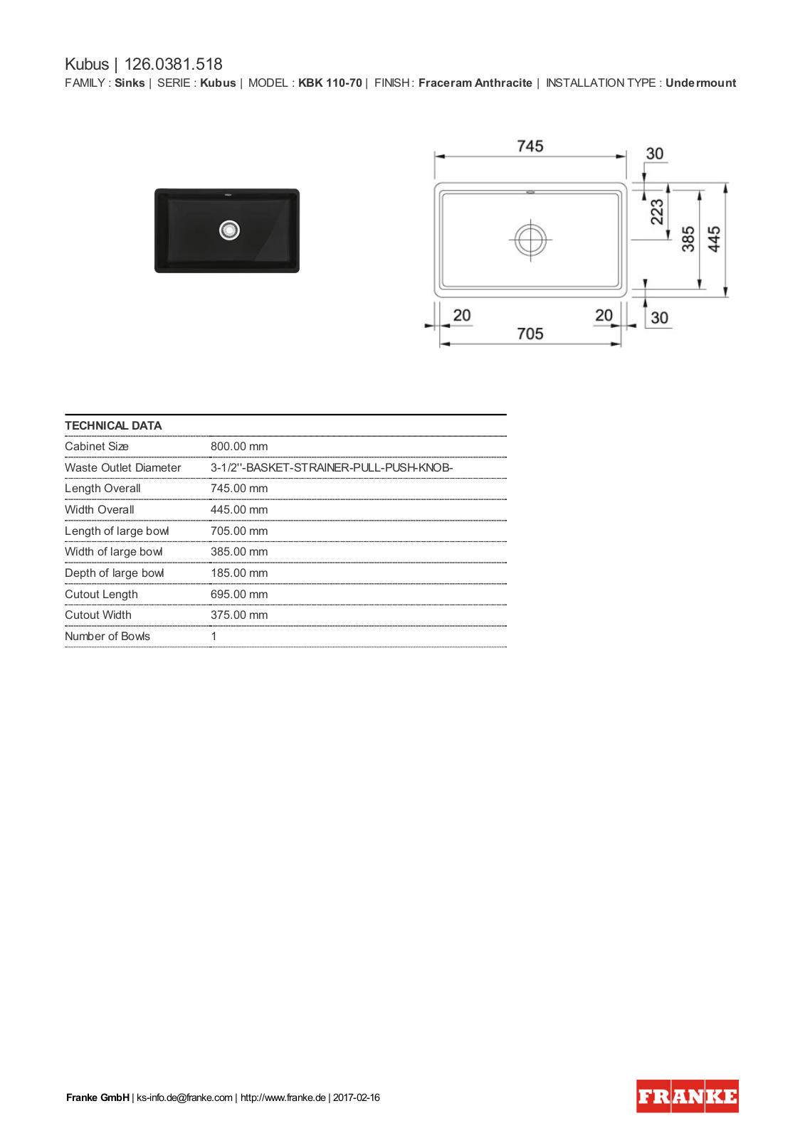 Franke 126.0381.518 Service Manual