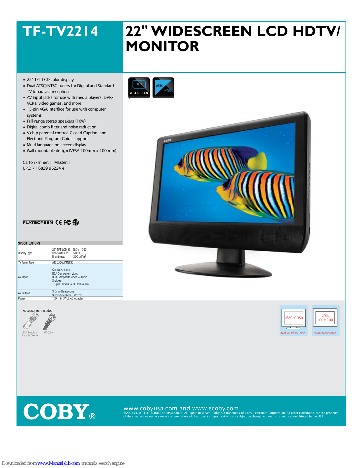 Coby TF-TV2214 Specifications