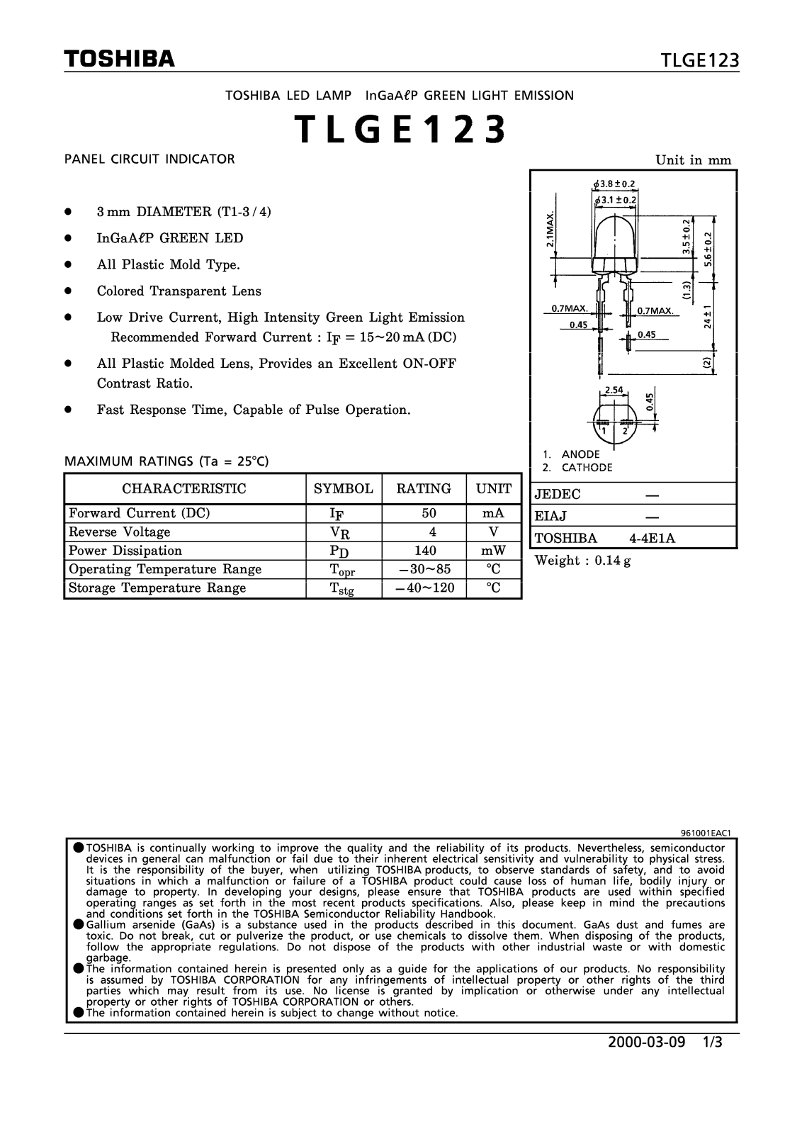 Marktech TLGE123 Datasheet