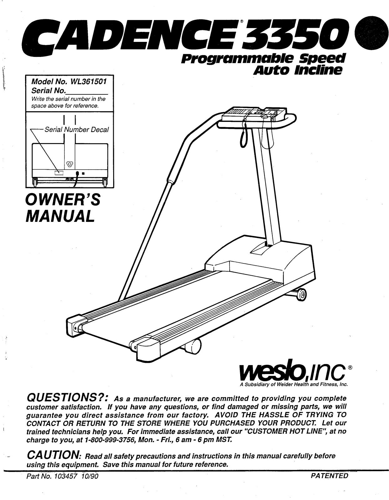 Weslo WL361501 Owner's Manual