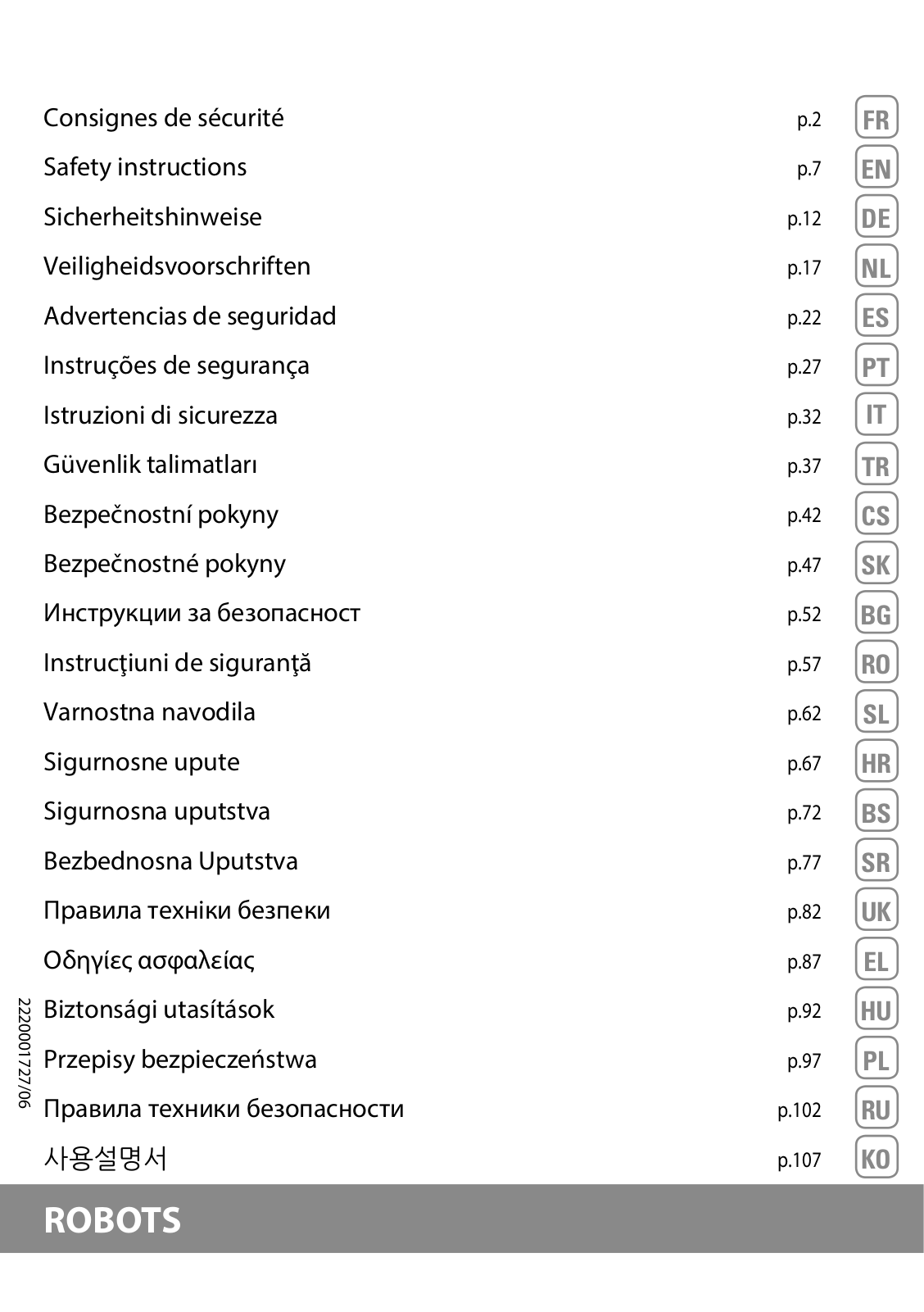 Rowenta RR7447WH Safety Data Sheet