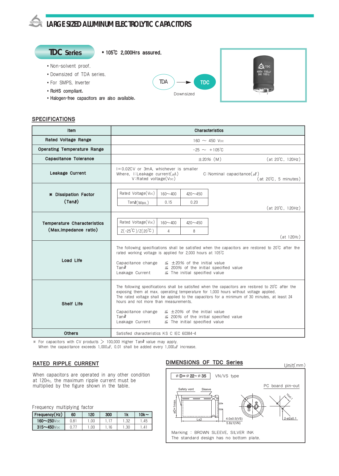 Datasheet Samyoung [snap-in] TDC Series Datasheet - ManualMachine.com
