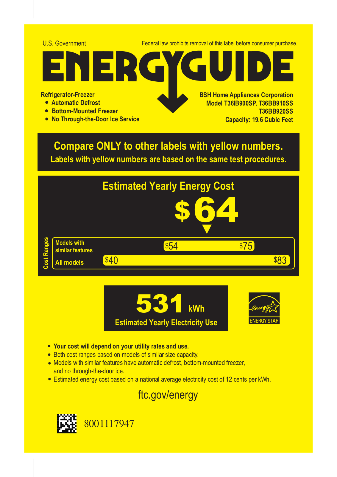 Thermador T36IB900SP Energy Guide