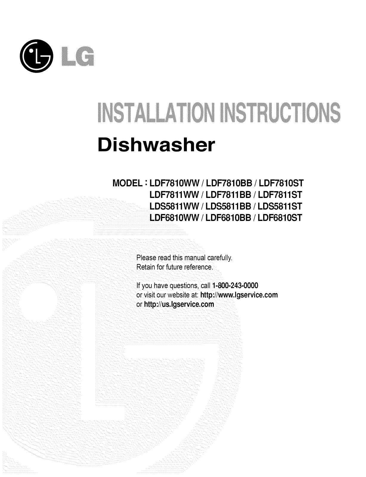 LG LDS5811BB, LDS5811ST, LDF9810ST, LDF8812ST, LDF7811BB Installation Guide