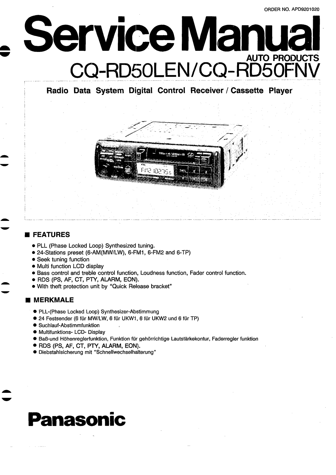 Panasonic CQRD-50-FNV, CQRD-50-LEN Service manual