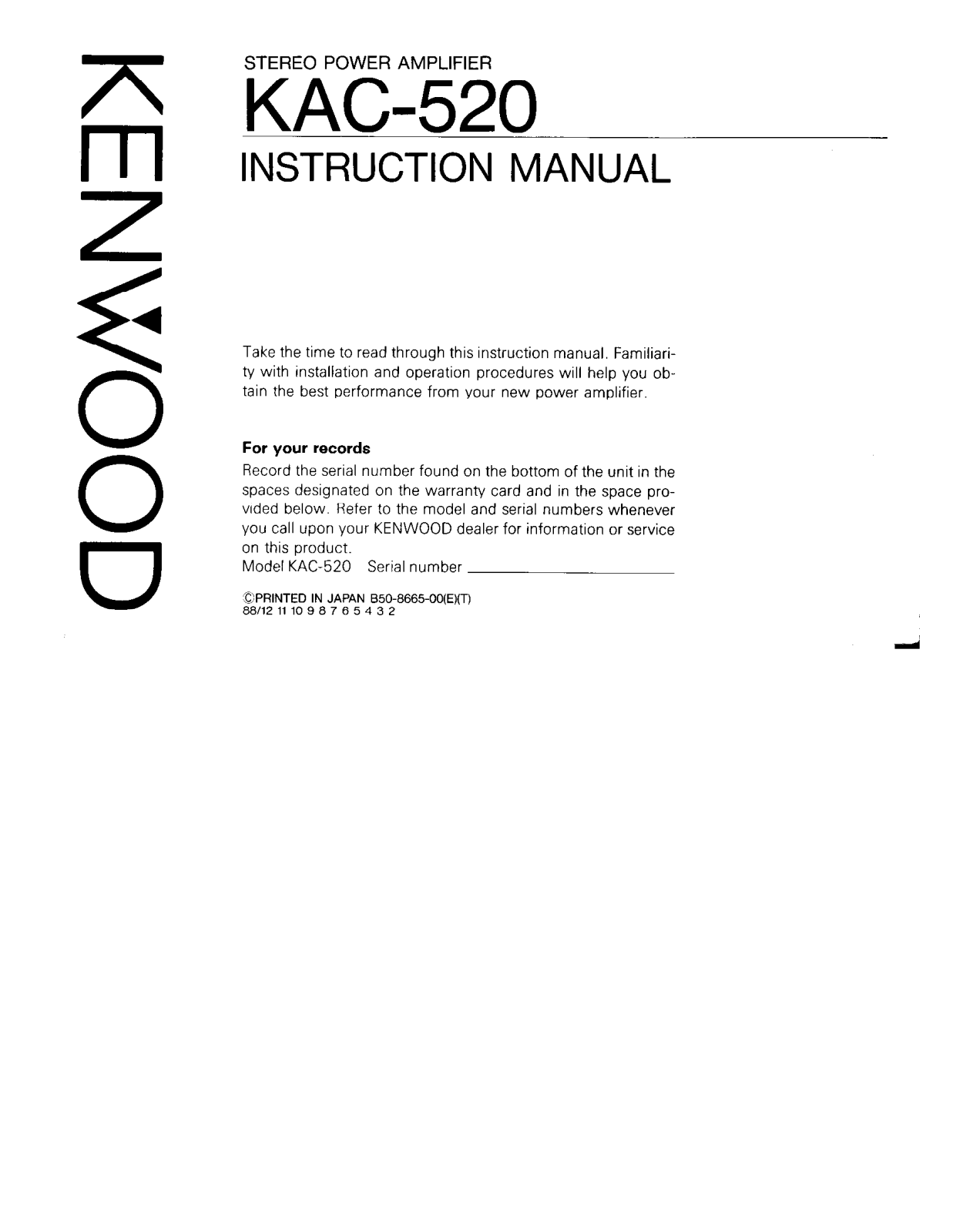 Kenwood KAC-520 Owner's Manual