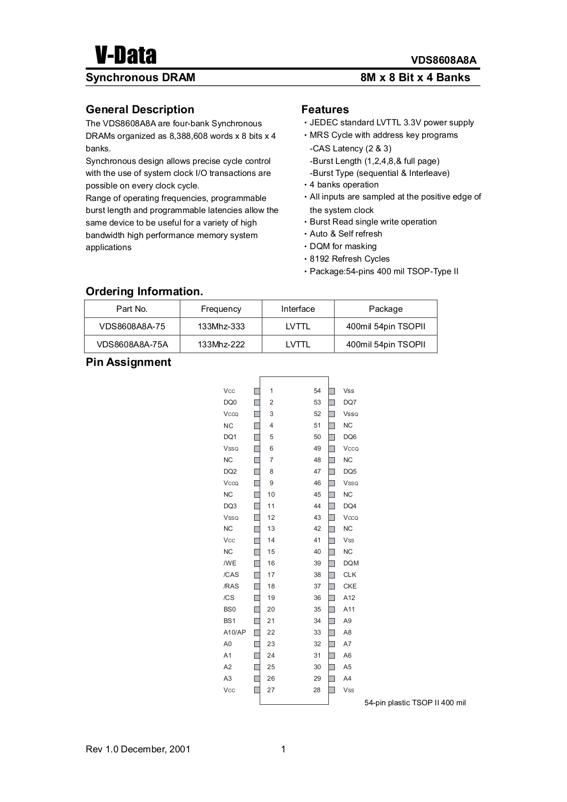 V-Data VDS8608A8A-75A, VDS8608A8A-75 Datasheet