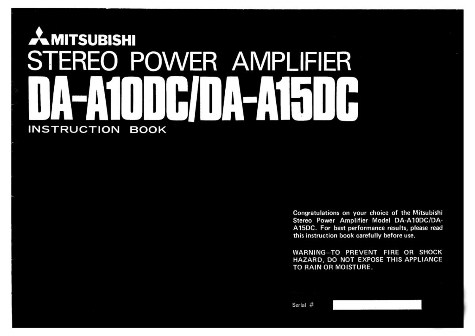 Mitsubishi DA-A10DC Owners Manual