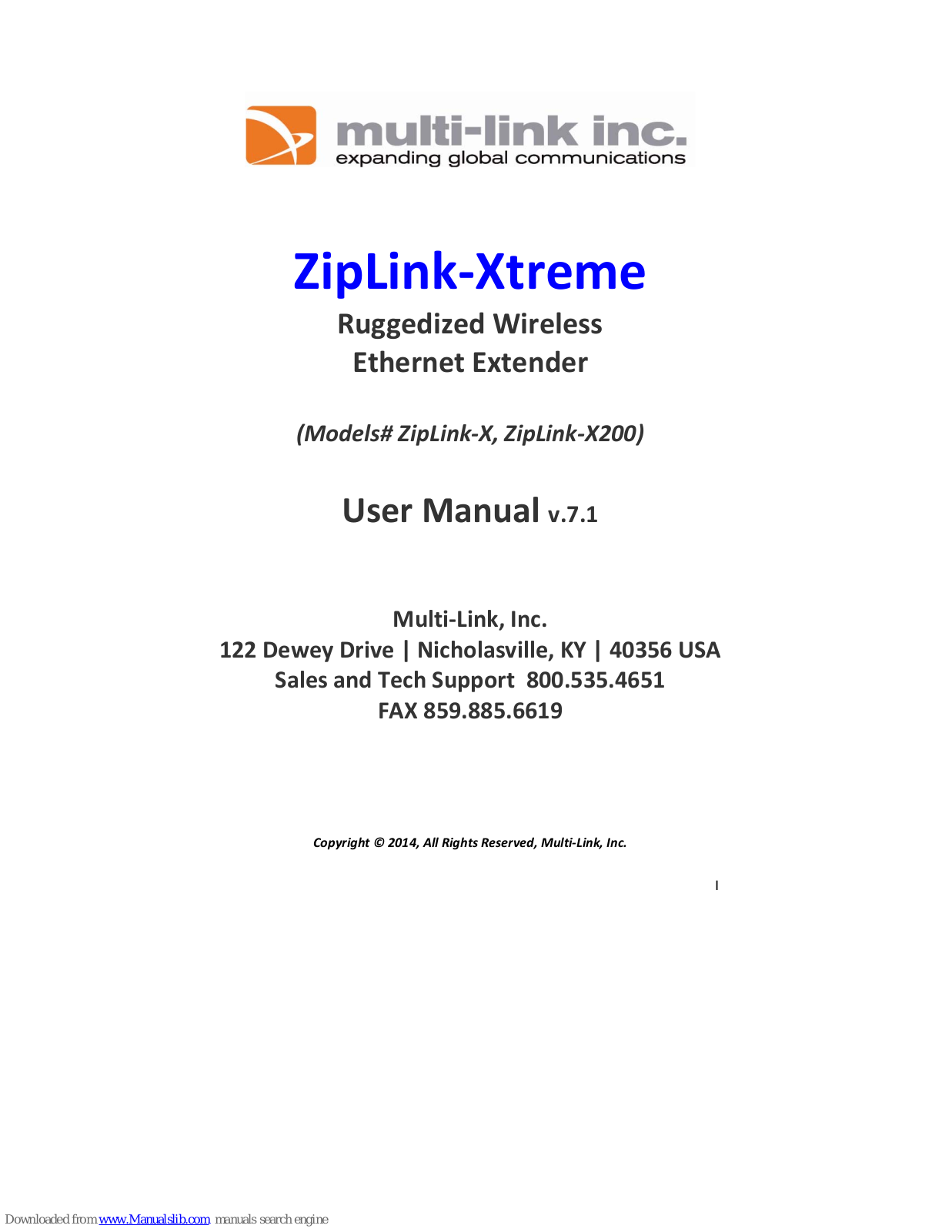 Multi-Link ZipLinkX, ZipLinkX200 User Manual - ManualMachine.com
