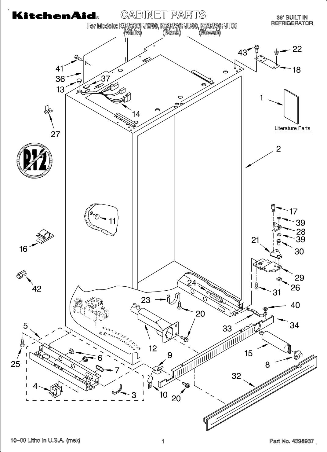 KitchenAid KSSS36FJW00 Parts List