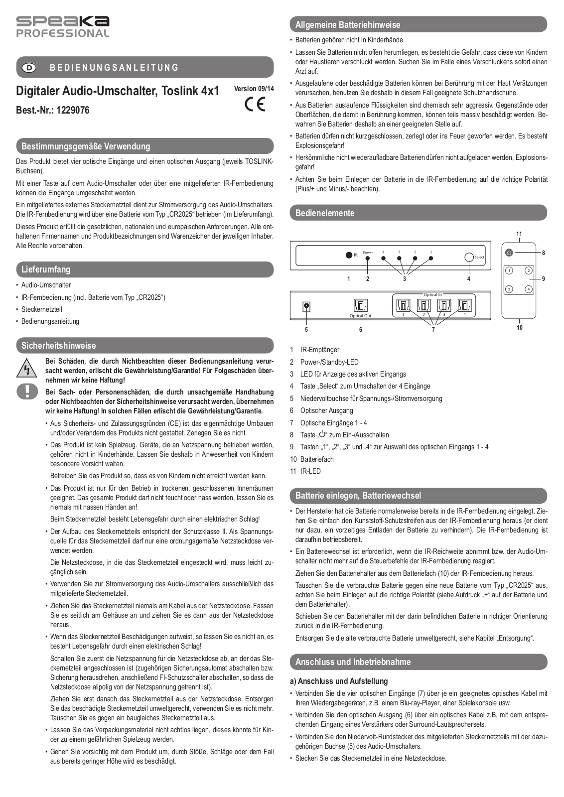 SpeaKa Professional 1229076 User guide