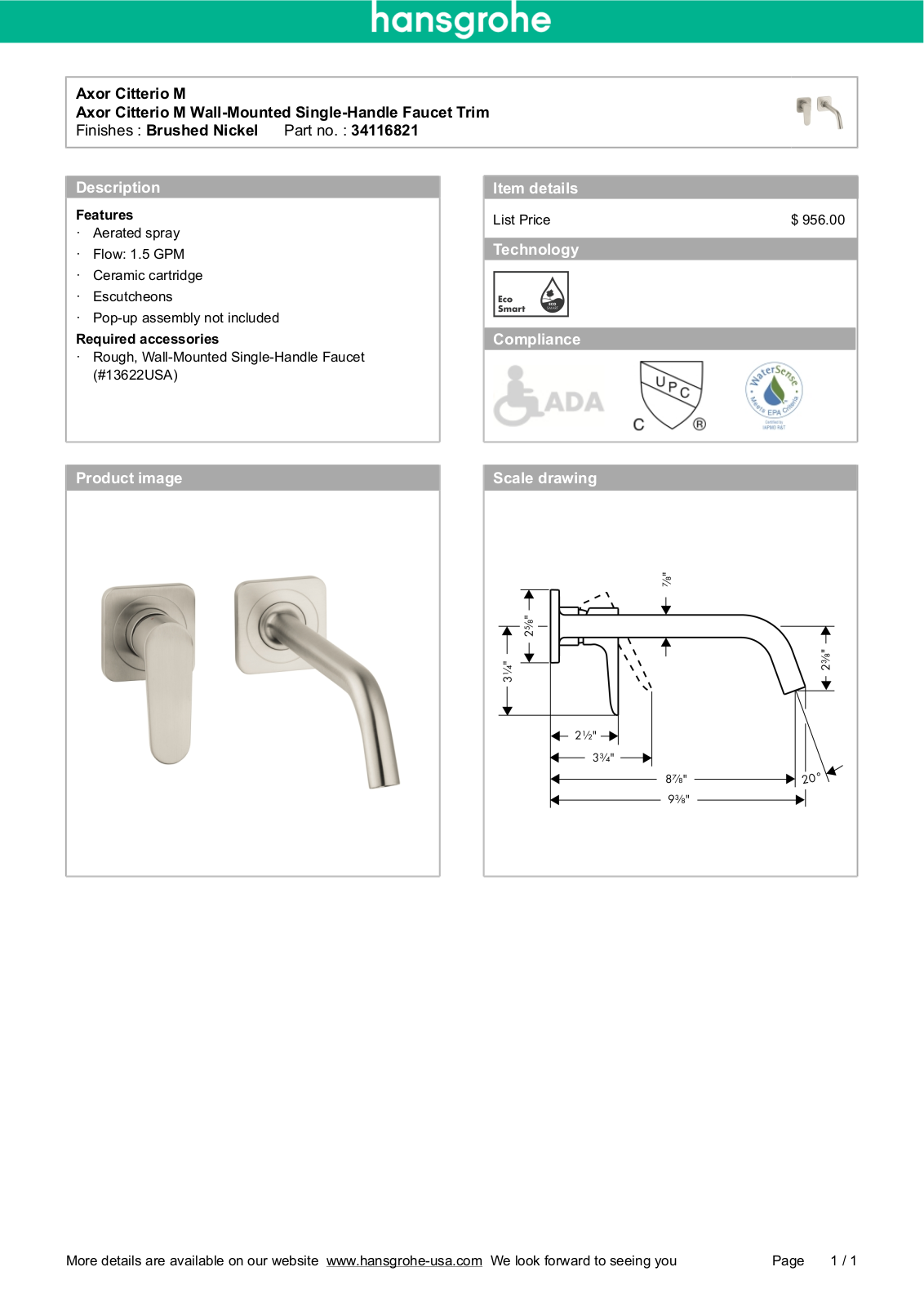 Axor HAN3292 Specifications - ManualMachine.com