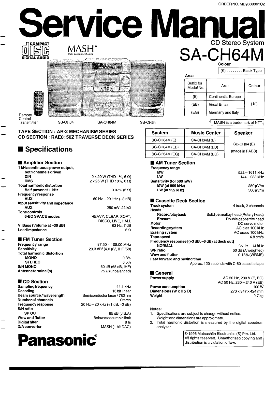Panasonic SA CH64M Service Manual
