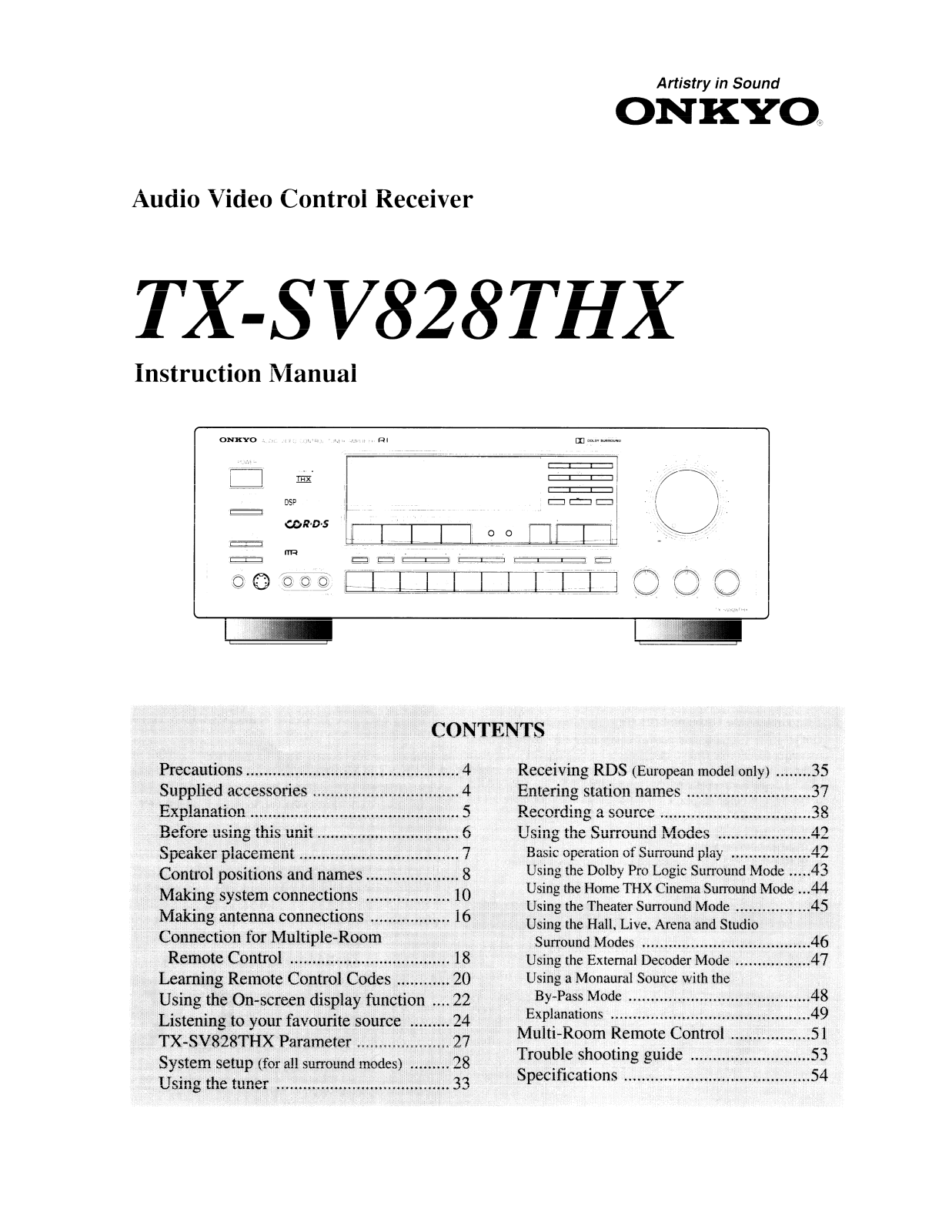 Onkyo TX-SV828THX Instruction Manual