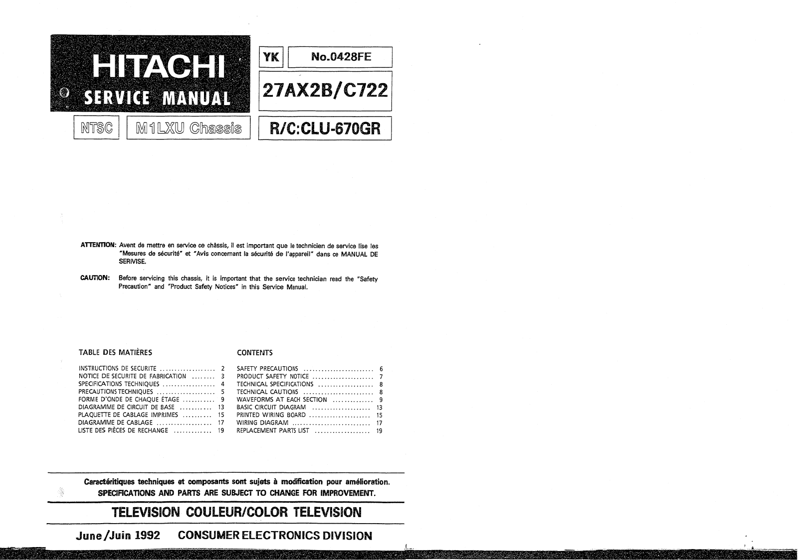 HITACHI 27AX2B Service Manual