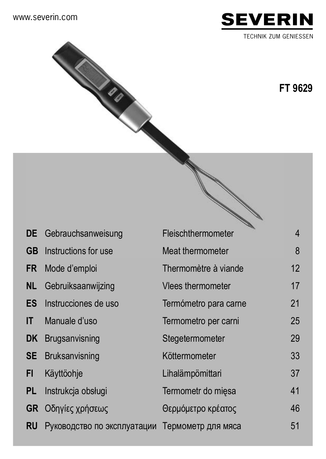 SEVERIN FT 9629 Instructions For Use Manual