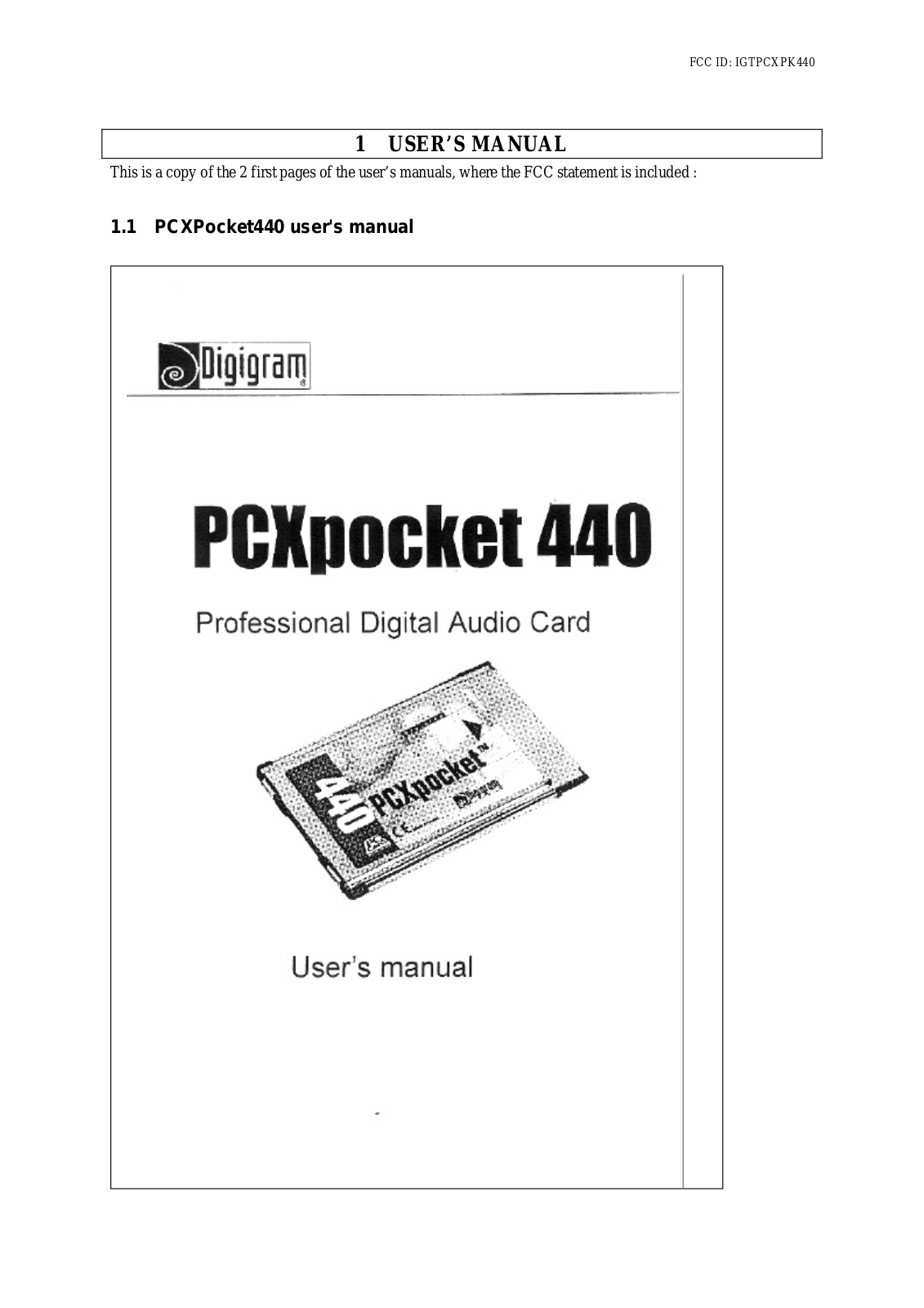 Digigram PCXPK440 User Manual