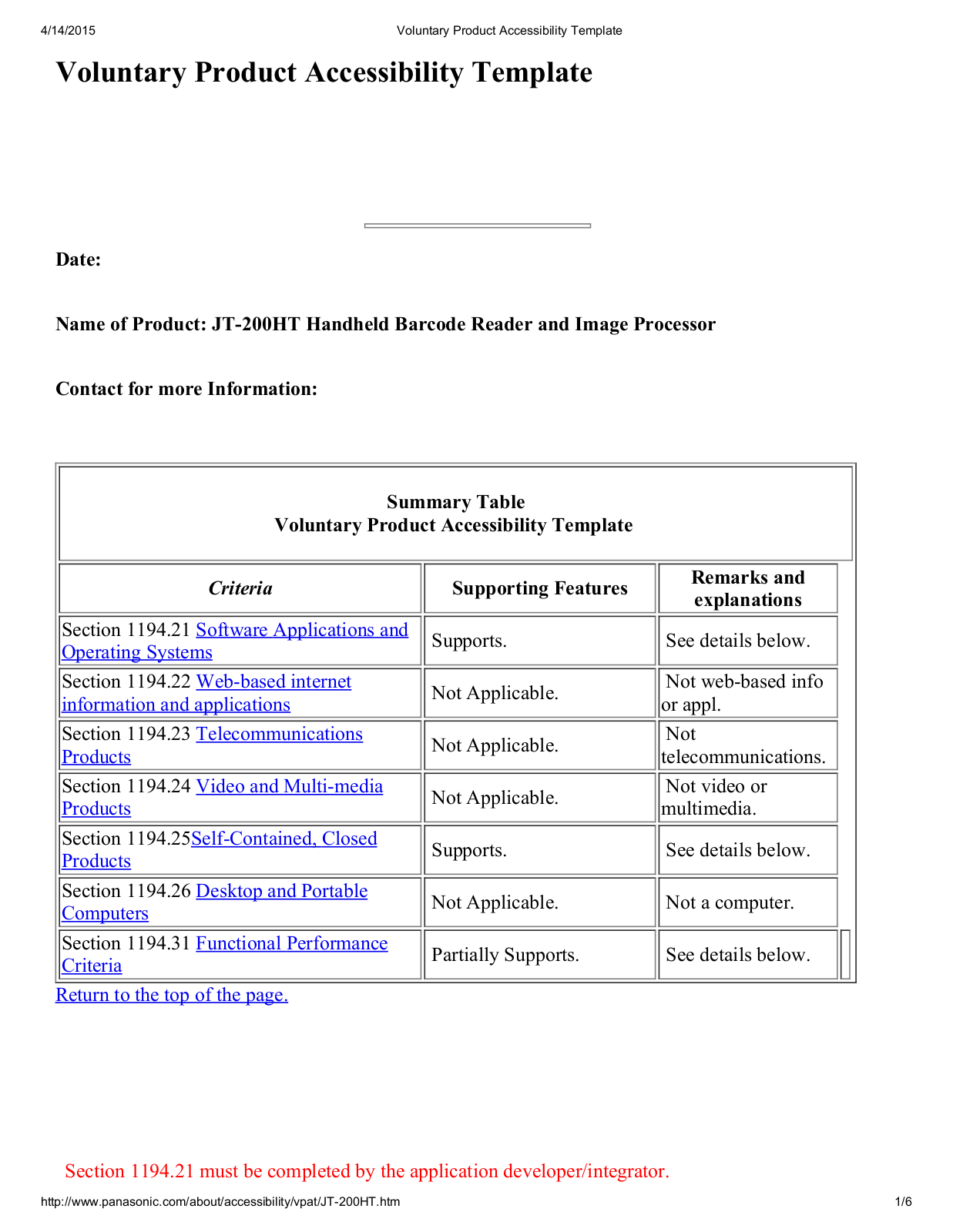 Panasonic JT-200HT Instruction Manual