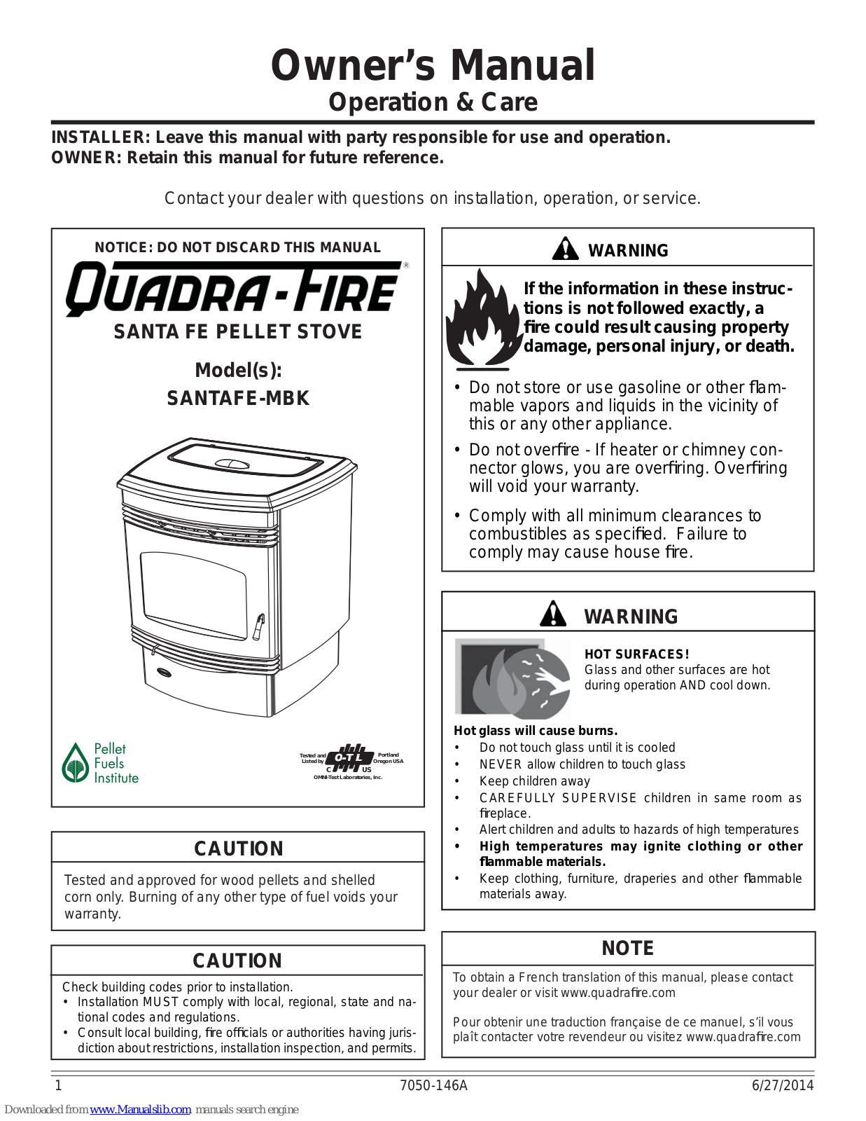 Quadra-Fire SANTAFE-MBK, SANTA FE Series Owner's Manual