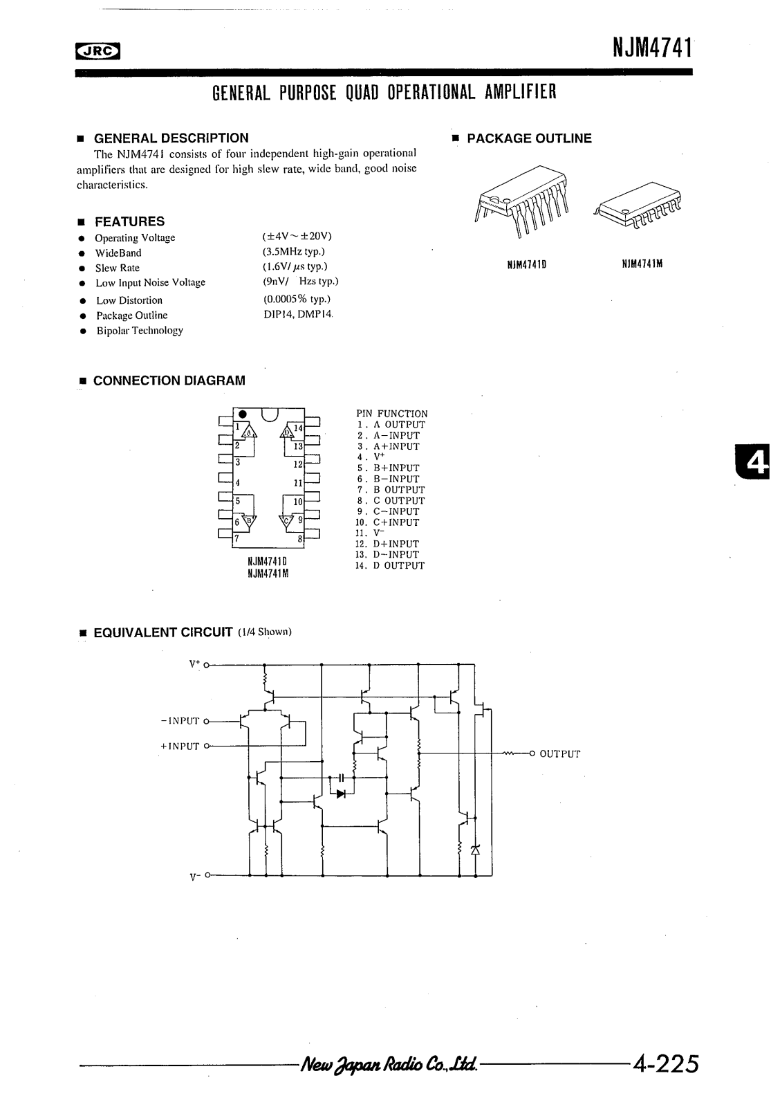 JRC NJM4741M, NJM4741D Datasheet