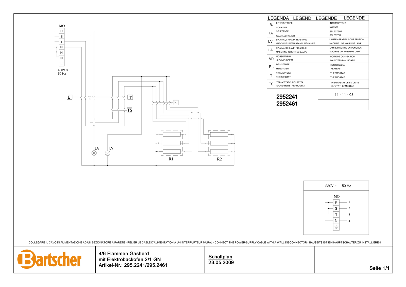 Bartscher 2952241, 2952461 Schematics