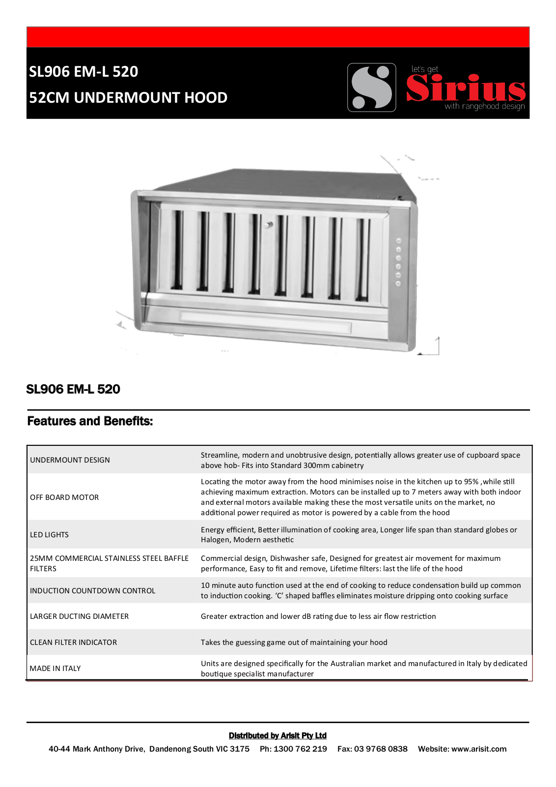 Sirius PKSL906EML5201, SL906EML520SEM2XS316, PKSL906EML5202 Specifications Sheet