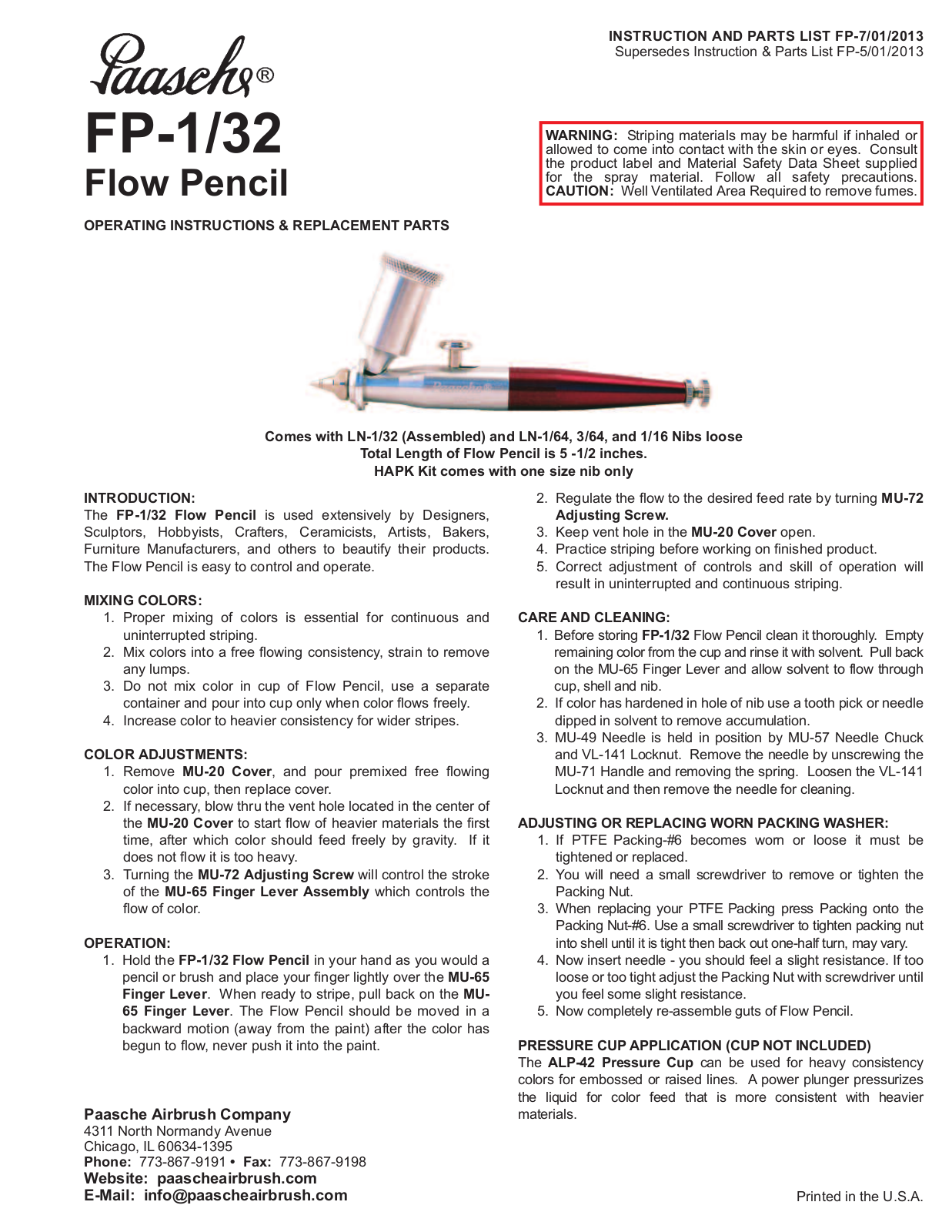 Paasche FP-132 User Manual