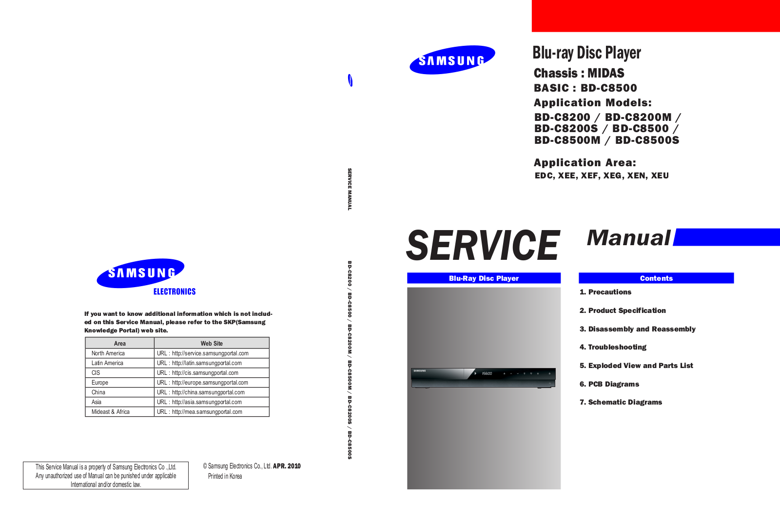 Samsung BD-C8200, BD-C8200M, BD-C8200S, BD-C8500, BD-C8500M Service Manual