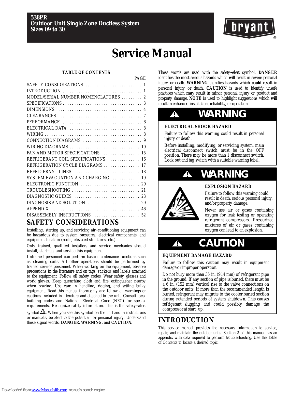 Bryant 538PAQ012RBMA, 538PAQ009RBMA, 538PEQ024RBMA, 538PEQ030RBMA, 538PEQ009RBMA Service Manual