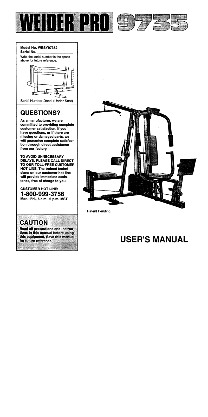 Weider PRO 9735 User Manual
