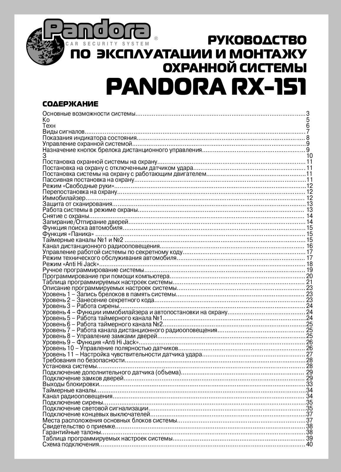 Pandora RX-151 User manual